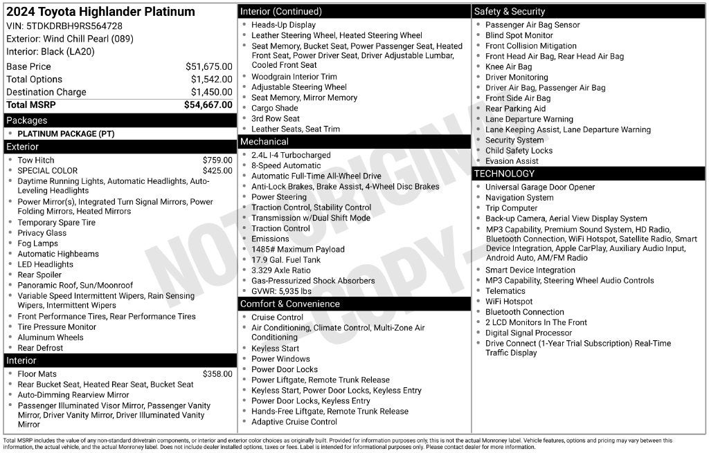 2024 Toyota Highlander Platinum