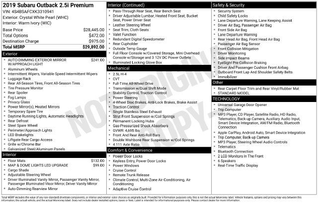 2019 Subaru Outback 2.5i Premium