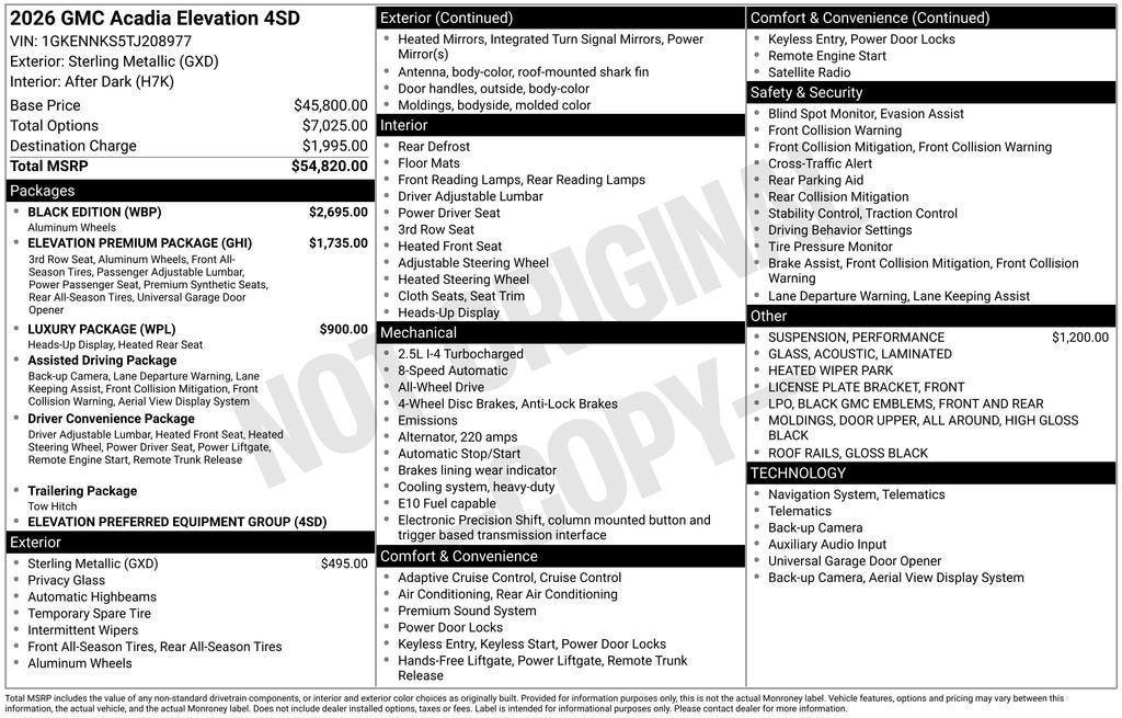 2026 GMC Acadia Elevation