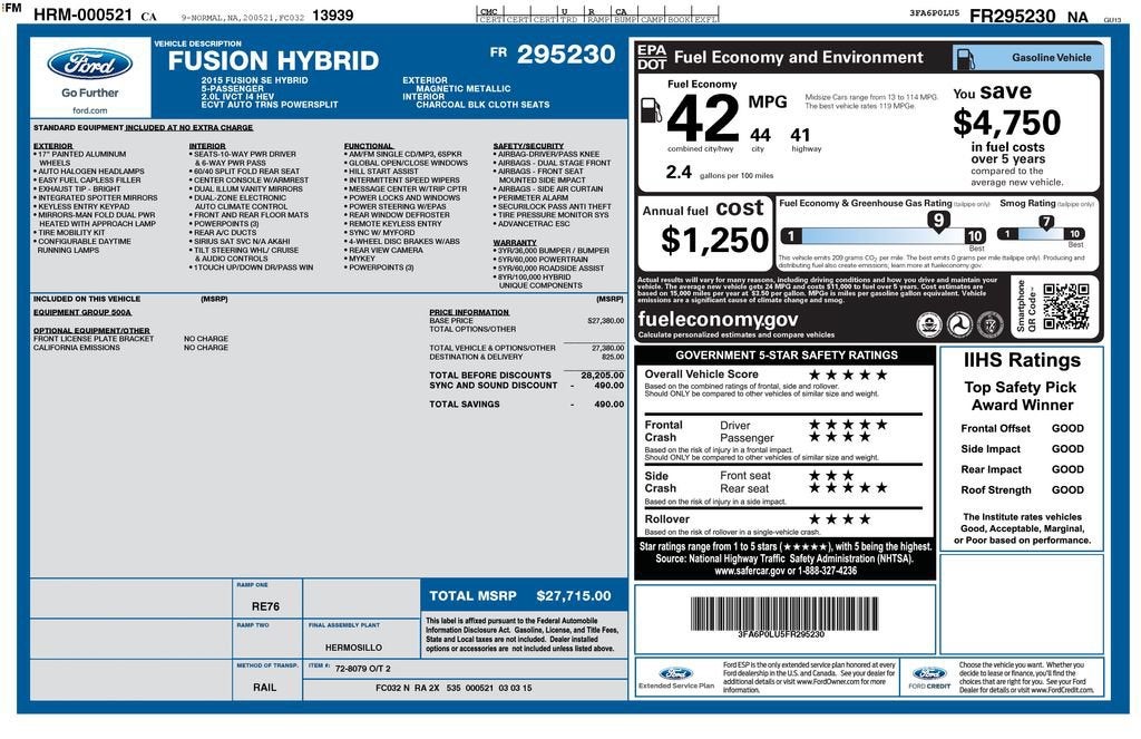 2015 Ford Fusion SE Hybrid