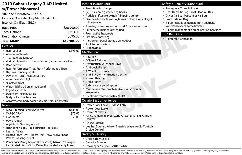 2010 Subaru Legacy 3.6R Limited
