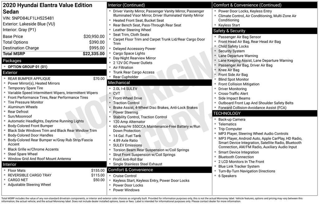 2020 Hyundai Elantra Value Edition